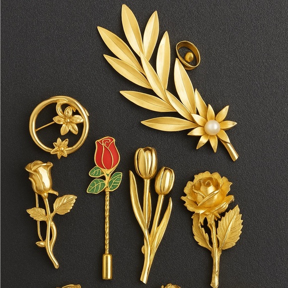 Vintage Jewelry - Vintage gold tone Floral brooches lot (6)